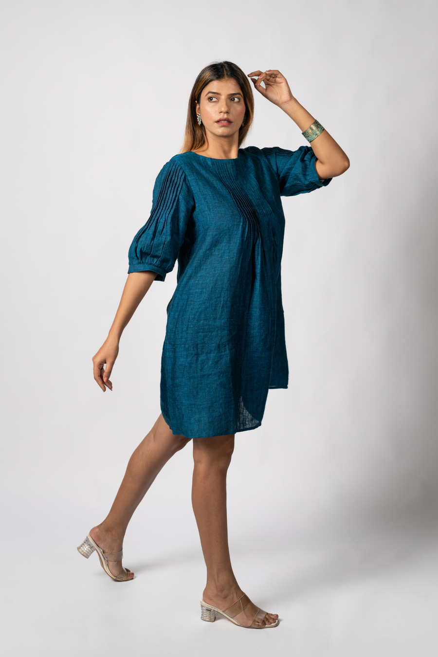 MIA Teal Blue handloom Linen Dress