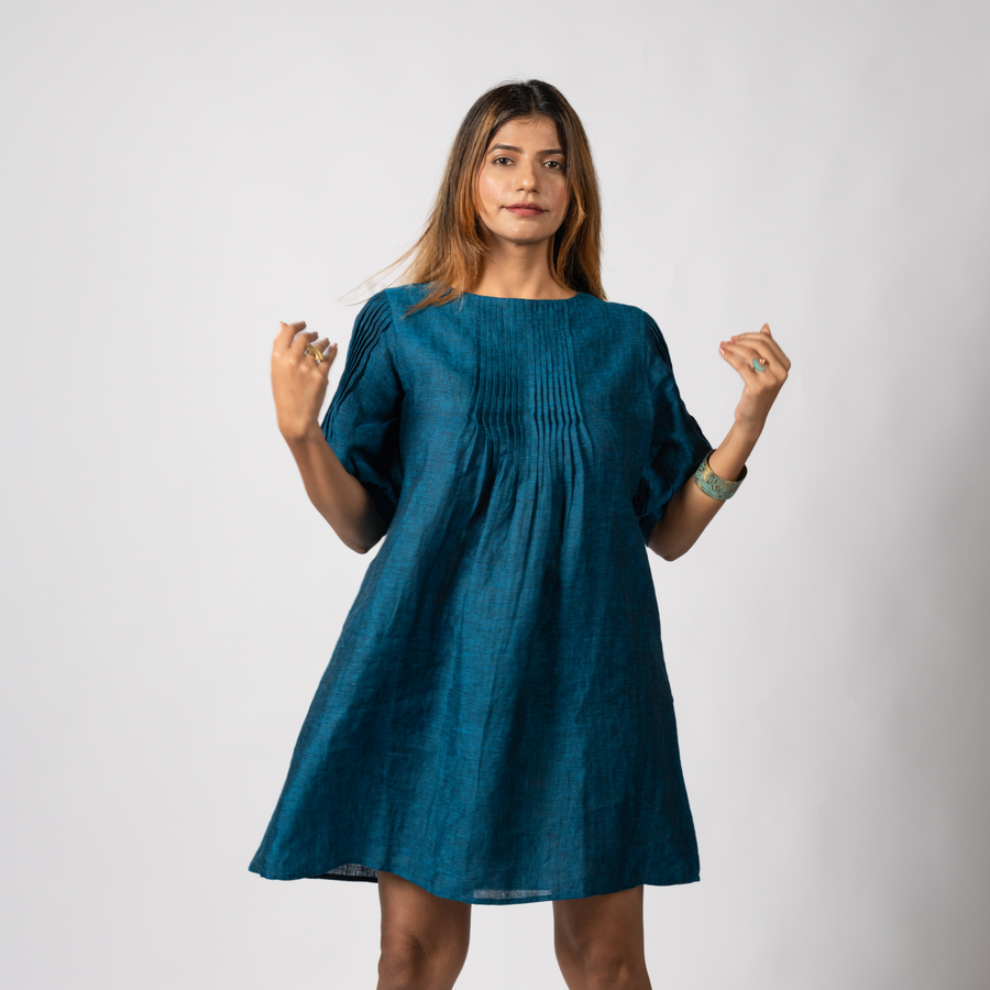 MIA Teal Blue handloom Linen Dress