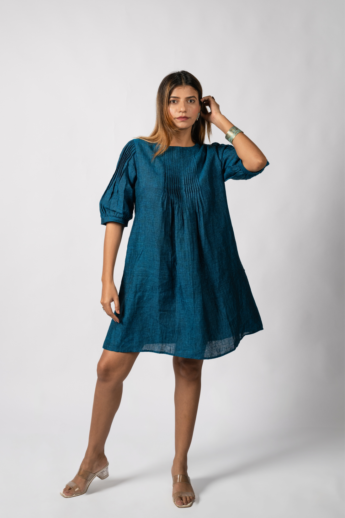 MIA Teal Blue handloom Linen Dress