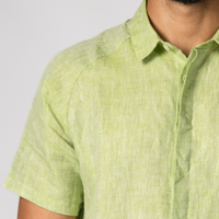 JOHAN Handloom Linen Green Raglan Sleeve Shirt for Men