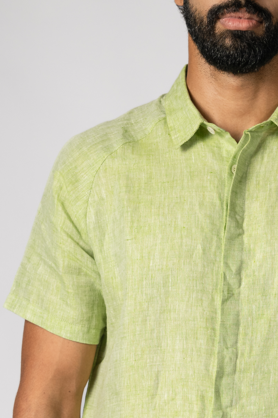 JOHAN Handloom Linen Green Raglan Sleeve Shirt for Men