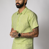 JOHAN Handloom Linen Green Raglan Sleeve Shirt for Men