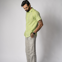 JOHAN Handloom Linen Green Raglan Sleeve Shirt for Men