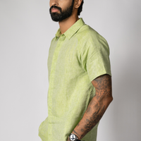 JOHAN Handloom Linen Green Raglan Sleeve Shirt for Men