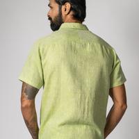 JOHAN Handloom Linen Green Raglan Sleeve Shirt for Men