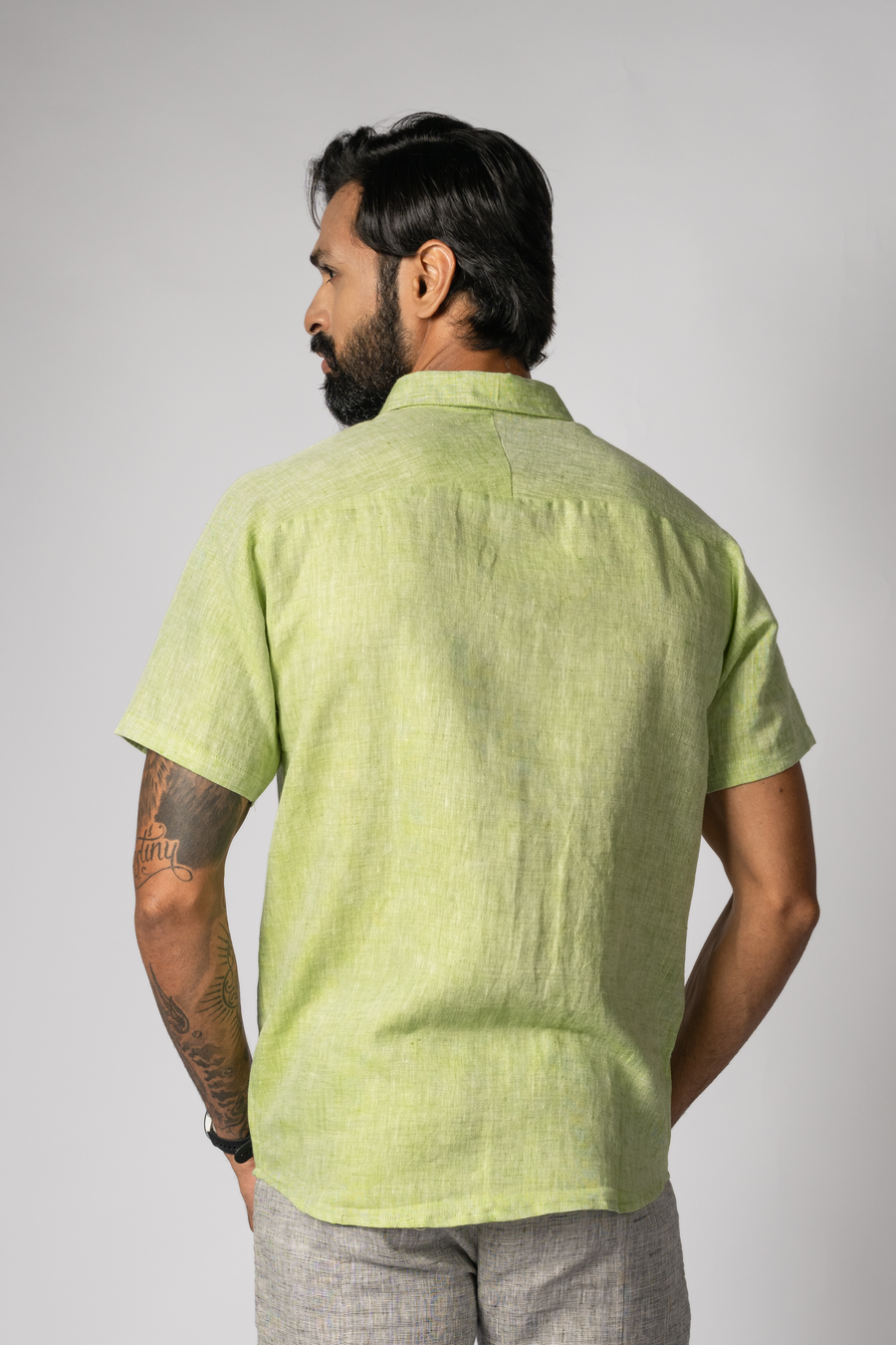 JOHAN Handloom Linen Green Raglan Sleeve Shirt for Men