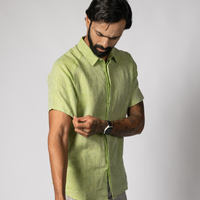 JOHAN Handloom Linen Green Raglan Sleeve Shirt for Men