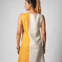 NINA handloom Linen Beige Mustard Color block Dress