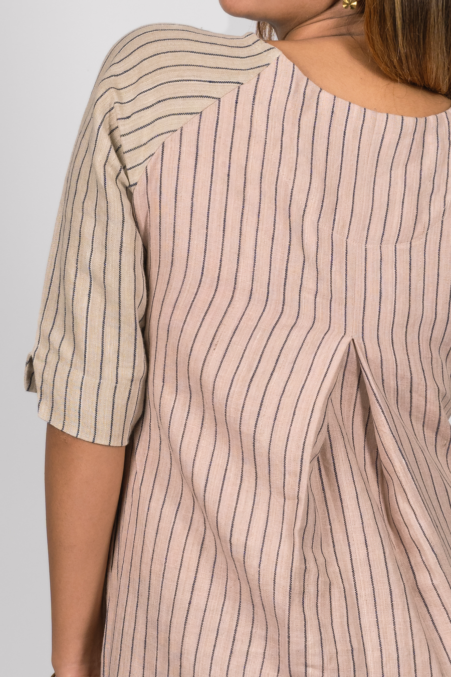 TILDA Handloom Linen Dress in Pink and indigo Stripes