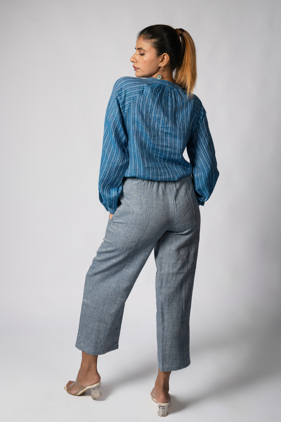 VERA Handloom Linen Blue Trousers