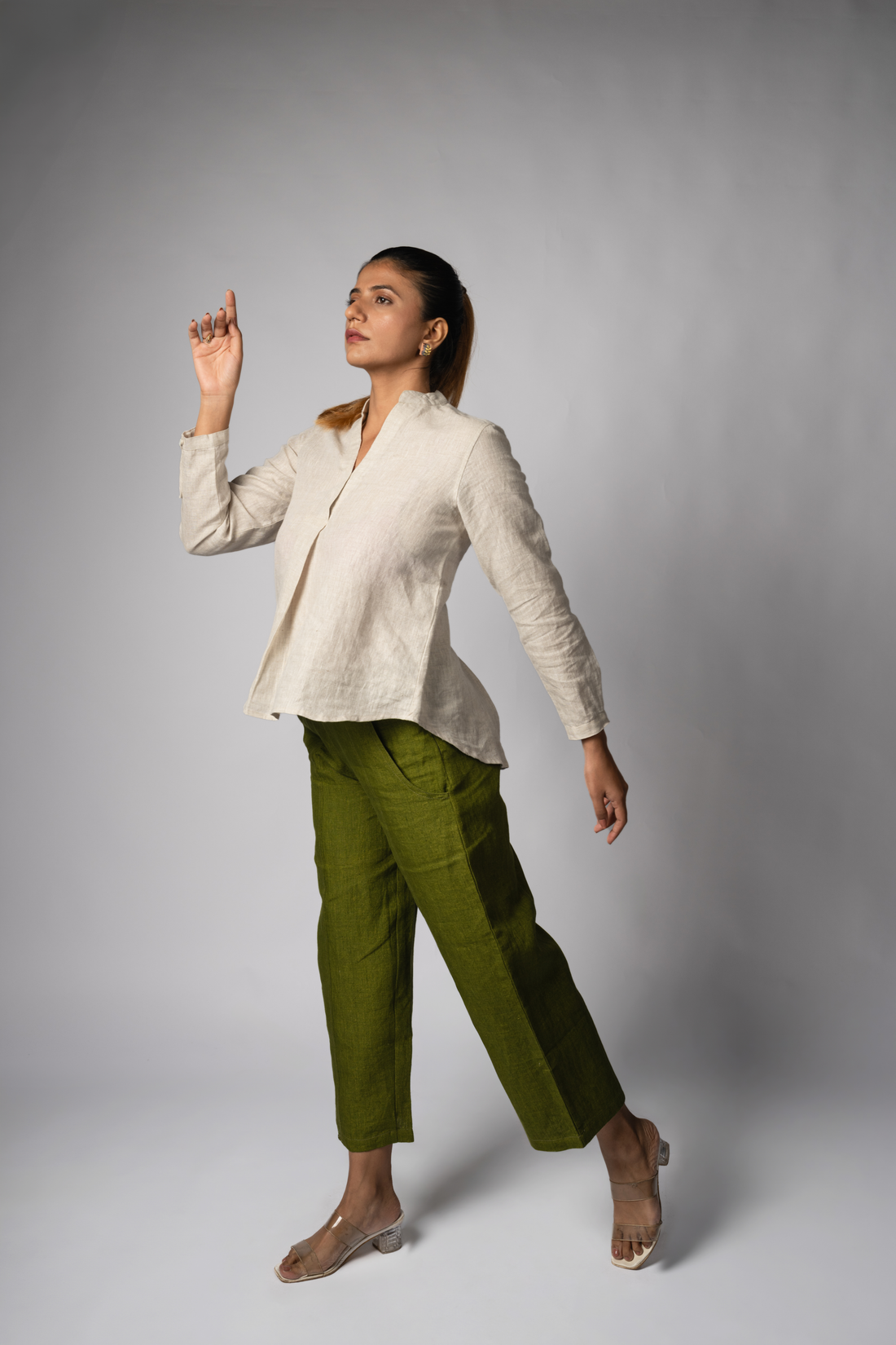 VERA Handloom Linen Olive Green Trousers