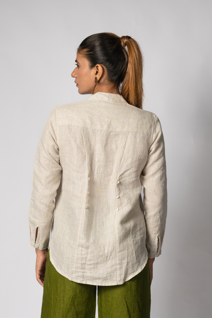 ELSA Beige Handloom Linen Top