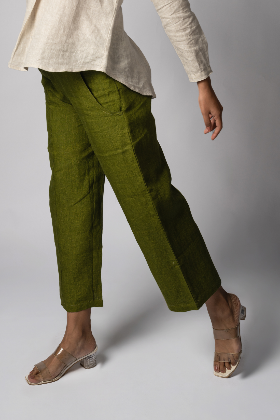 VERA Handloom Linen Olive Green Trousers