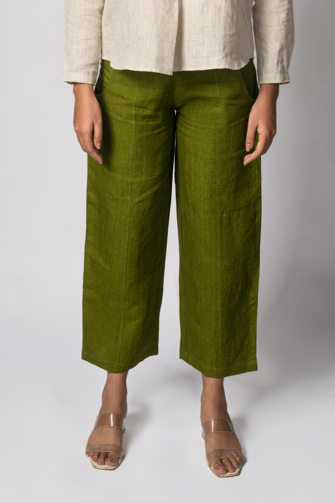 VERA Handloom Linen Olive Green Trousers