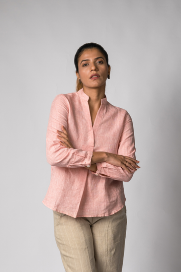 ELSA Pink Handloom Linen Top