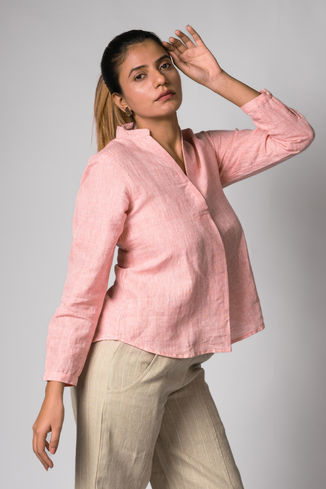 ELSA Pink Handloom Linen Top