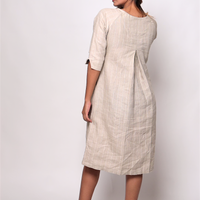 TILDA Beige Handloom Linen Dress in Check and Stripes