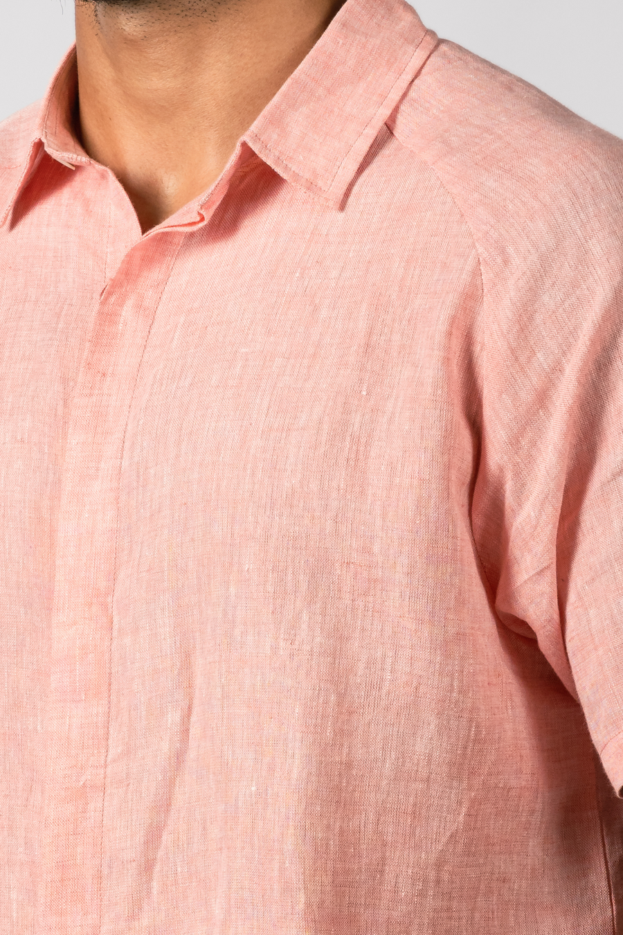 JOHAN Handloom Linen Pink raglan Sleeve Shirt for Men