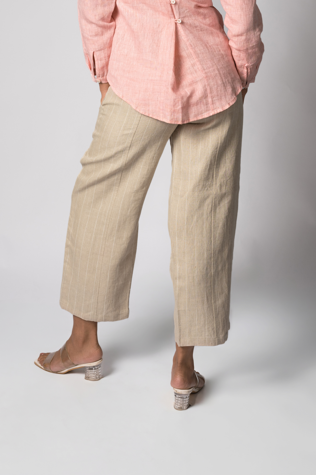 VERA Handloom Linen Beige Stripe Trousers