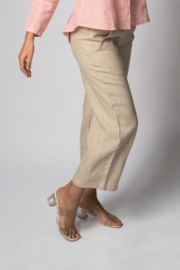 VERA Handloom Linen Beige Stripe Trousers