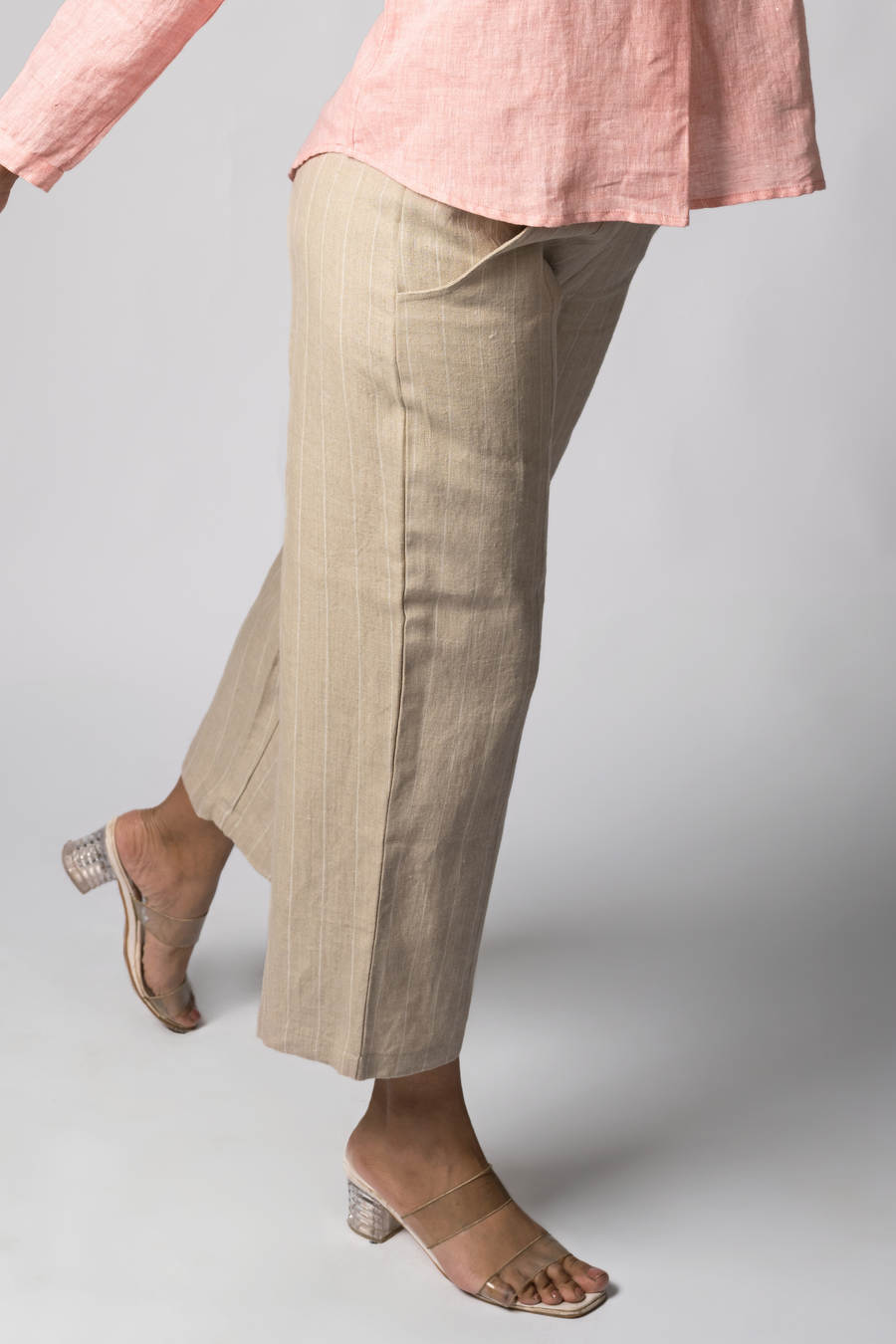 VERA Handloom Linen Beige Stripe Trousers