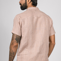 JOHAN Handloom Linen Pink navy Stripe Raglan Sleeve Shirt for Men