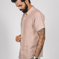 JOHAN Handloom Linen Pink navy Stripe Raglan Sleeve Shirt for Men