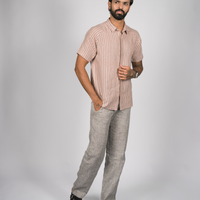 JOHAN Handloom Linen Pink navy Stripe Raglan Sleeve Shirt for Men