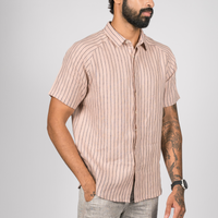 JOHAN Handloom Linen Pink navy Stripe Raglan Sleeve Shirt for Men