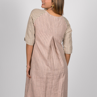 TILDA Handloom Linen Dress in Pink and indigo Stripes