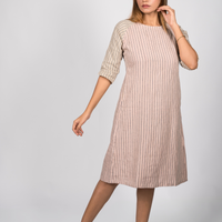 TILDA Handloom Linen Dress in Pink and indigo Stripes