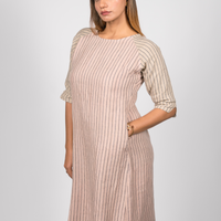 TILDA Handloom Linen Dress in Pink and indigo Stripes