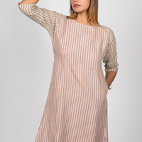 TILDA Handloom Linen Dress in Pink and indigo Stripes