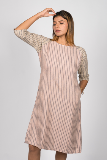 TILDA Handloom Linen Dress in Pink and indigo Stripes