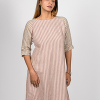 TILDA Handloom Linen Dress in Pink and indigo Stripes