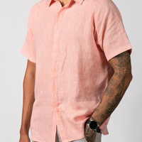 JOHAN Handloom Linen Pink raglan Sleeve Shirt for Men