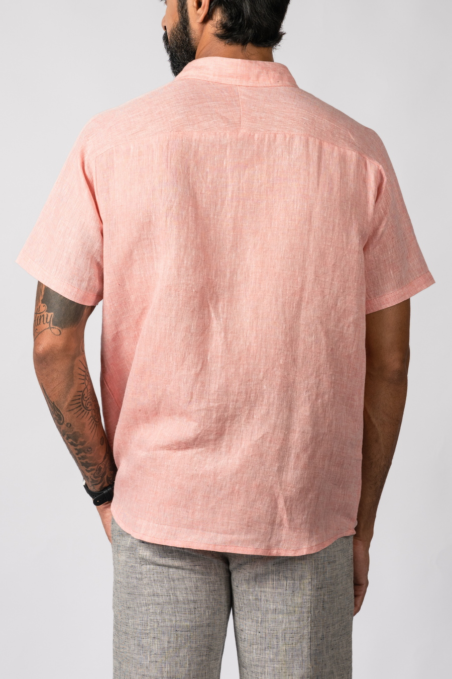 JOHAN Handloom Linen Pink raglan Sleeve Shirt for Men