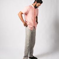 JOHAN Handloom Linen Pink raglan Sleeve Shirt for Men