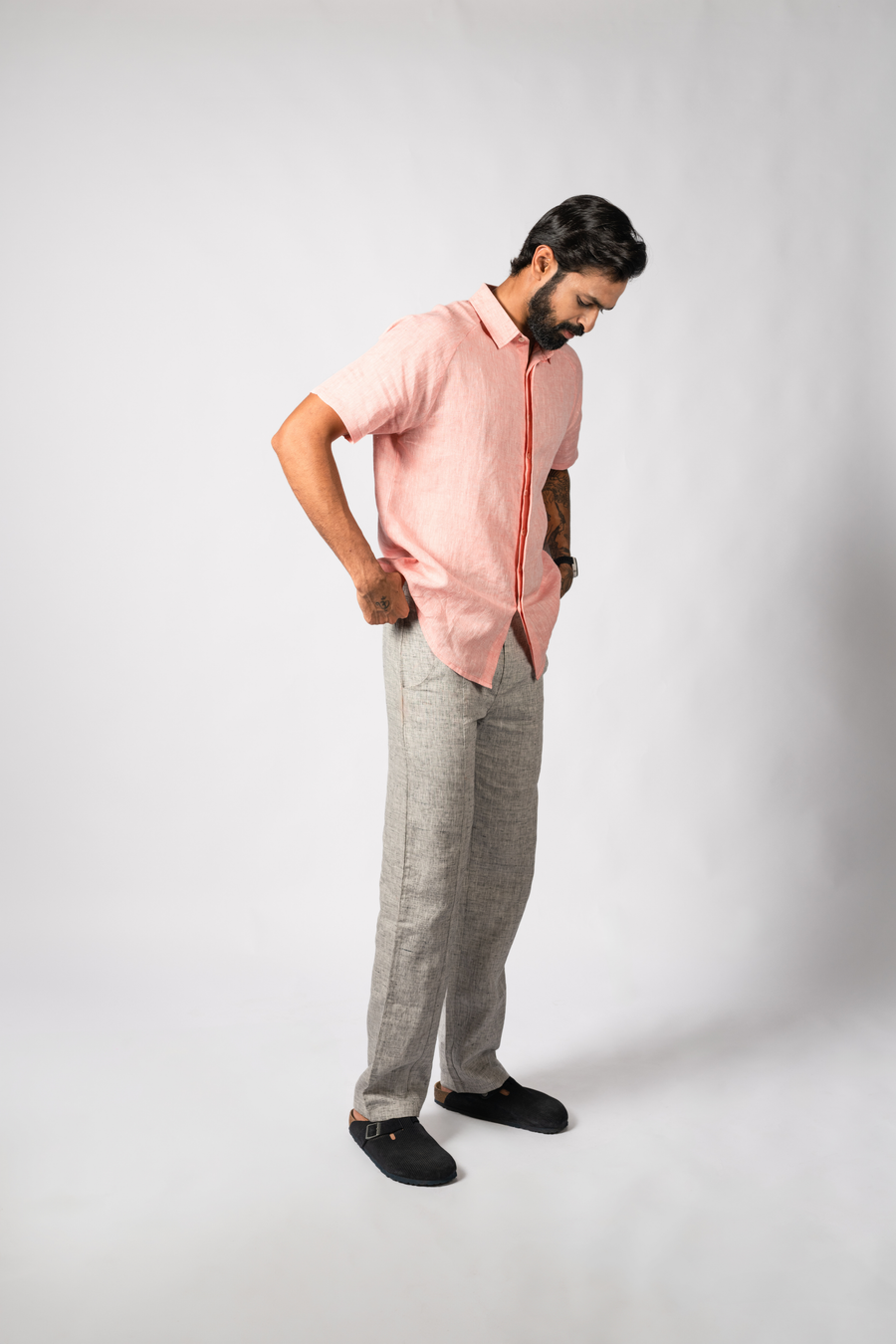 JOHAN Handloom Linen Pink raglan Sleeve Shirt for Men