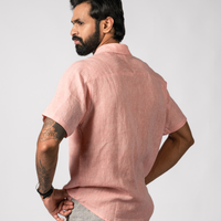 JOHAN Handloom Linen Pink raglan Sleeve Shirt for Men