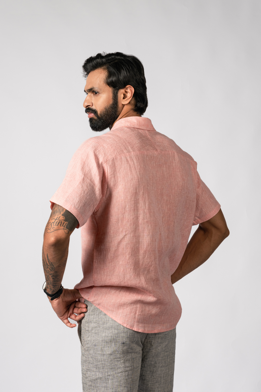 JOHAN Handloom Linen Pink raglan Sleeve Shirt for Men