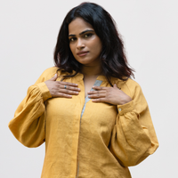 ELSIE Handloom Linen Mustard Raglan Sleeve Shirt