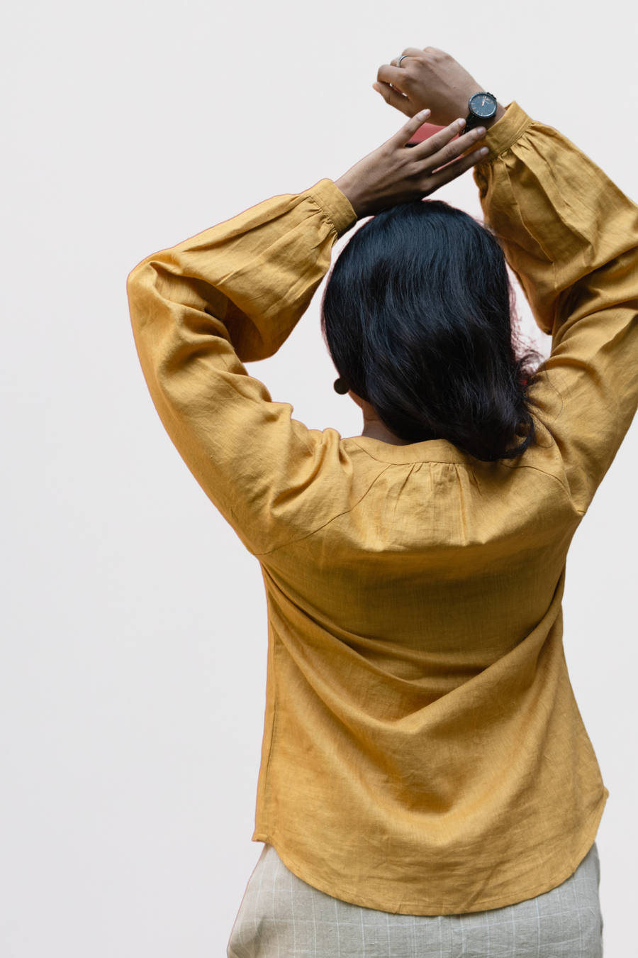 ELSIE Handloom Linen Mustard Raglan Sleeve Shirt