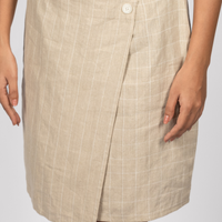 ASTRID Beige Linen Check and Stripe Skirt