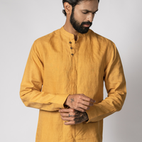 LEO Handloom Linen Mustard Shirt for Men