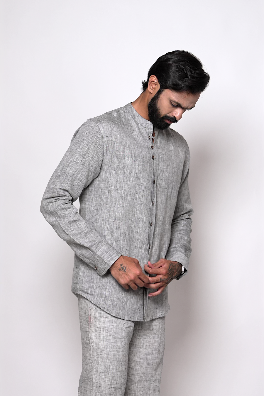 LEO Handloom Linen Gray Shirt for Men