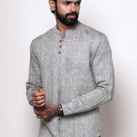 LEO Handloom Linen Gray Shirt for Men