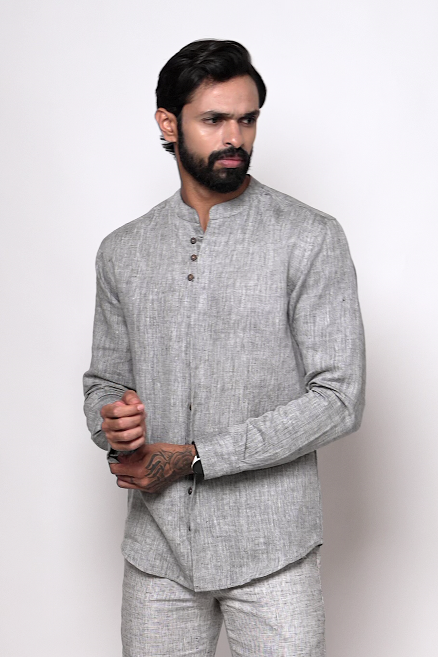 LEO Handloom Linen Gray Shirt for Men