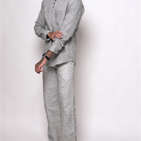 LEO Handloom Linen Gray Shirt for Men