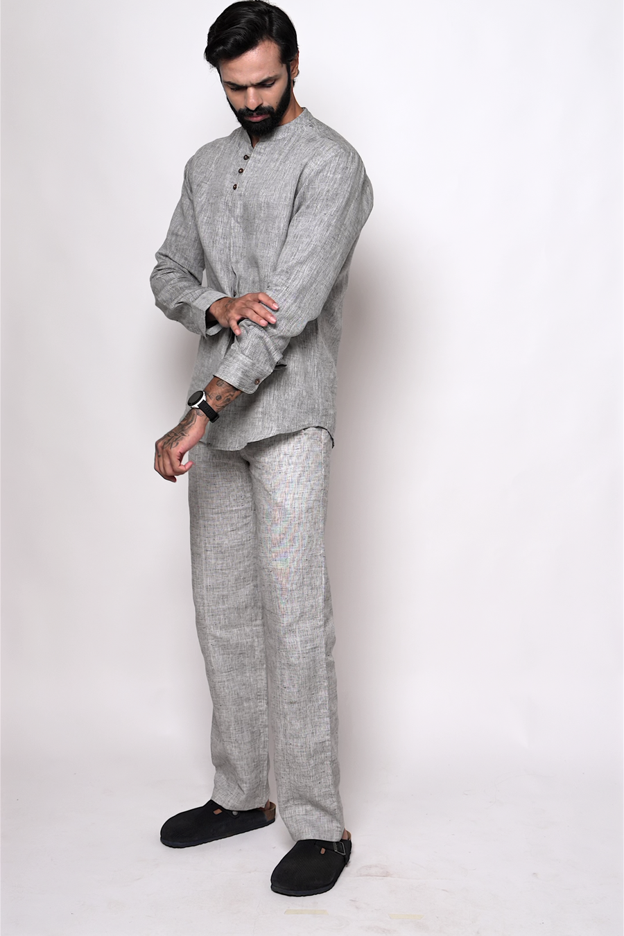 LEO Handloom Linen Gray Shirt for Men